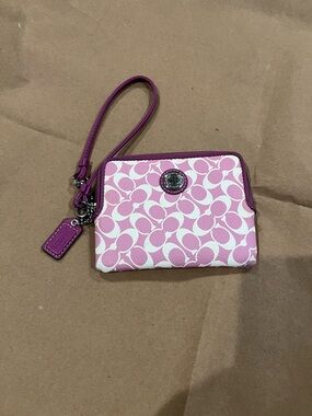 Coach Pink and Cream Signature Snap Wallet